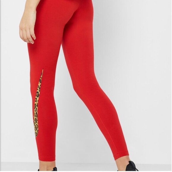 Nike Animal Print Leggings Women's Size XL Red Leopard Swoosh Cotton Spandex - Picture 3 of 12
